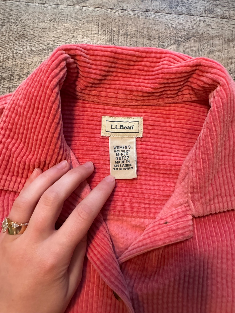 L.L. Bean Coral Pink Corduroy Shirt Jacket - Picture 2 of 3